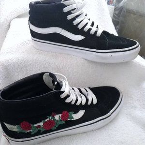 Vans Mid Top Suede Red Rose Embroidered Worlds Best Sneaker